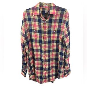 Peter Millar Men’s 100% Linen Multicolor Plaid Long‎ Sleeve Button Down- Large